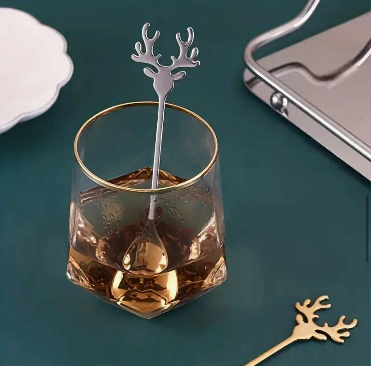 Set 6 Lingurițe Cap De Ren Din Oțel Inoxidabil 304 - Design Mini Coarne Delicate Și Reutilizabile