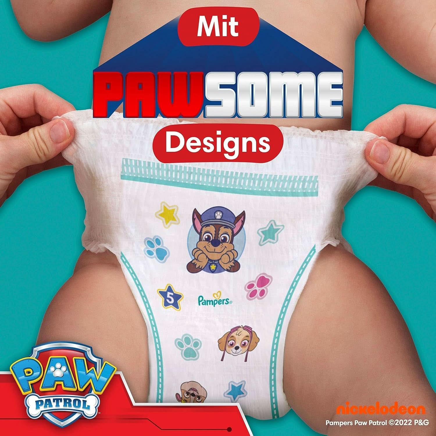 Pampers scutece Paw Patrol Pantaloni mărimea 5 (12-17Kg) Baby-Dry, Junior cu buzunar Stop and Protect, CUTIE LUNARĂ, 160 scutece Naty Shop