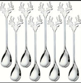 Set 6 Lingurițe Cap De Ren Din Oțel Inoxidabil 304 - Design Mini Coarne Delicate Și Reutilizabile