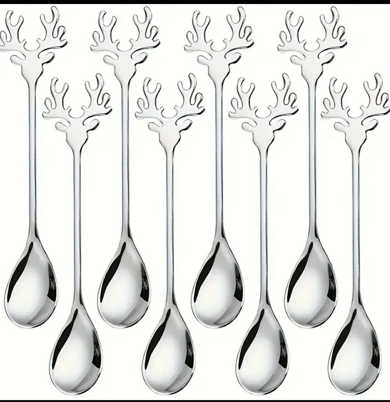 Set 6 Lingurițe Cap De Ren Din Oțel Inoxidabil 304 - Design Mini Coarne Delicate Și Reutilizabile