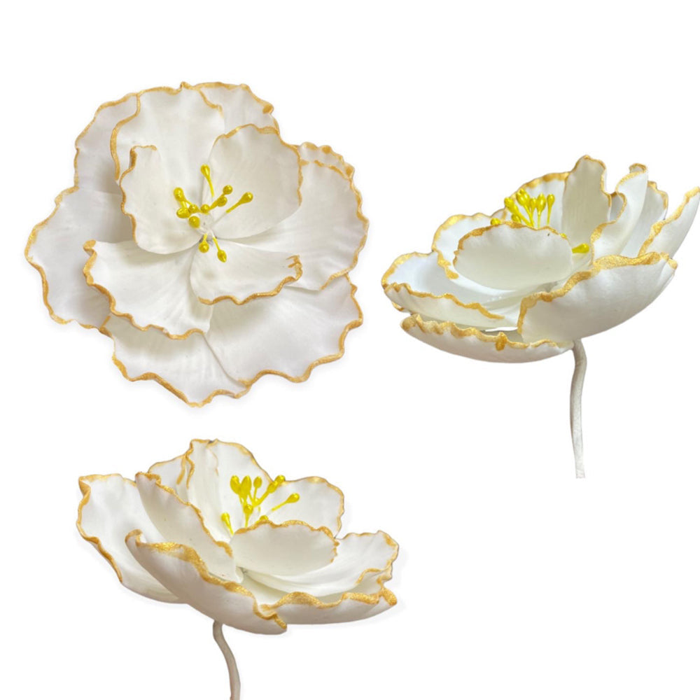 Decoratiune comestibila, Camelie alb cu auriu