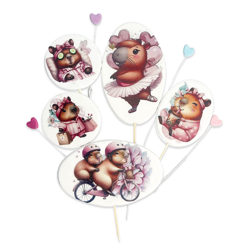 Set 9 Decoratiuni Comestibile Cappybara - Figurine Din Pasta De Zahăr, 1-10 Cm, Pentru Prajituri Si Torturi