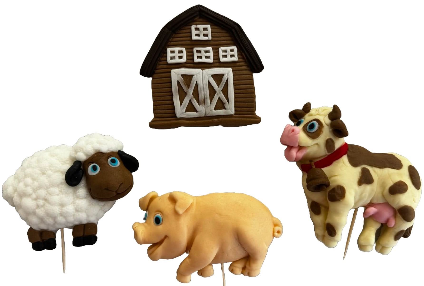 Set 4 decoratiuni comestibile din zahar, Ferma Decoratiuni din Pasta de Zahar Nati Shop