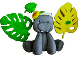 Set 5 decoratiuni comestibile din zahar, Hipopotam Decoratiuni din Pasta de Zahar Nati Shop