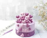 Set 6 decoratiuni comestibile din zahar, Inimi mov Decoratiuni din Pasta de Zahar Naty Shop