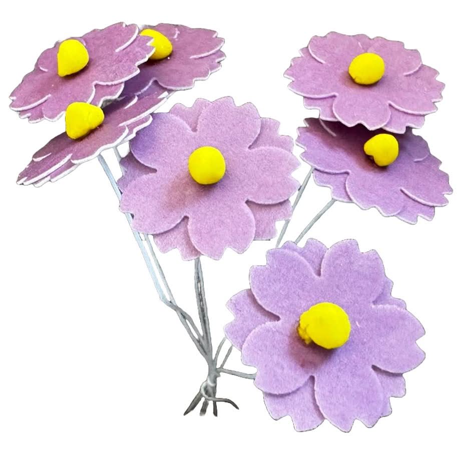 Set 7 decoratiuni comestibile din vafa de napolitana, Flori mov lila Decoratiuni din Pasta de Zahar Nati Shop