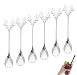 Set 6 Lingurițe Cap De Ren Din Oțel Inoxidabil 304 - Design Mini Coarne Delicate Și Reutilizabile